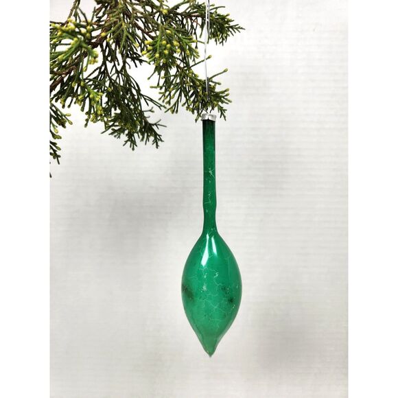 Vintage Green Glass Teardrop Ornament West Germany Long Neck 6" Hand Blown - Picture 1 of 7